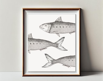 Hand-Drawn Fish, Line Art, Fish Family Print, Minimalist Animal Decor, Instant Digital Download