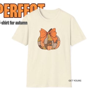 Coquette Patchwork Pumpkin T-Shirt | Comfort1717 | Cute Autumn Aesthetic Shirt | Cottagecore Fall Tee | Preppy Pumpkin Season Clothing