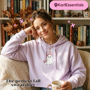 Cute Ghost Hoodie, Coquette Halloween Sweatshirt, Spooky Season Pullover, Pastel Goth Hoodie, Kawaii Ghost Gift, Fall Aesthetic Sweatshirt