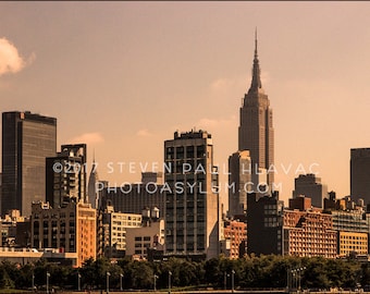 New York City Skyline Great Architectural View Of Downtown Manhattan From The Hudson River Signed Fine Art Photograph NYC