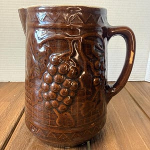 Antique Northstar Pottery Stoneware Salt Glazed Pitcher Grape Cluster