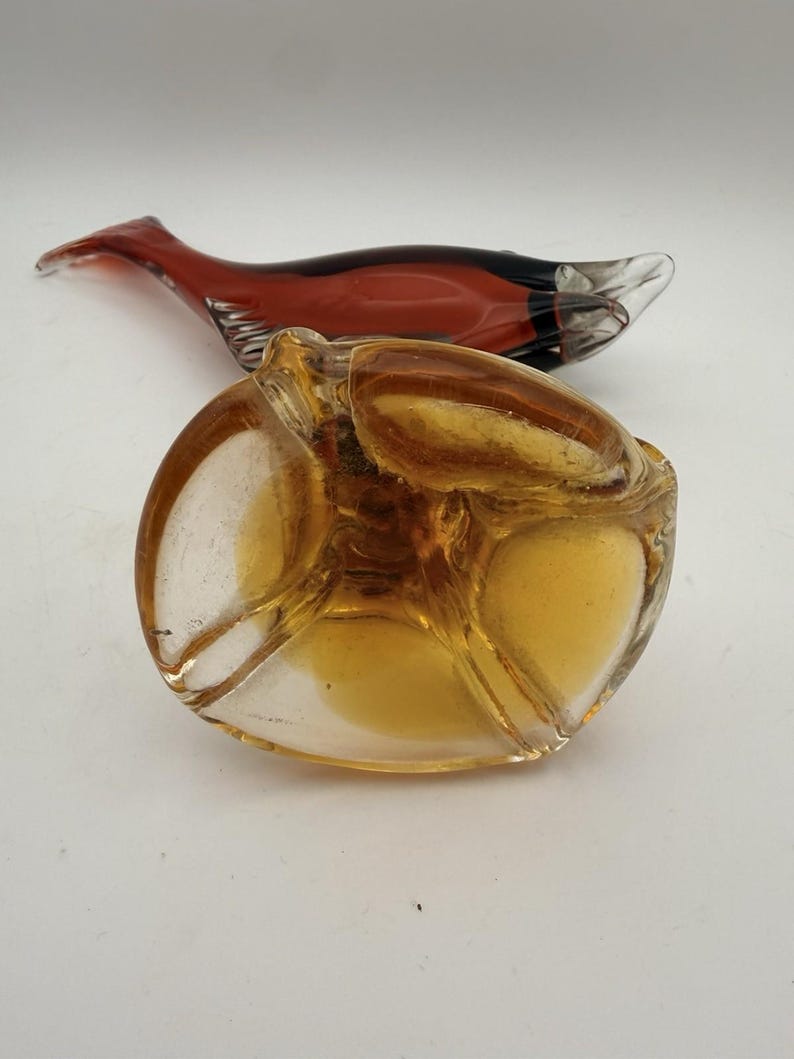 Blak R Fish Vintage Fish Sculpture Murano Sommerso Style Art Glass Red Black Amber ...