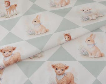 Watercolor Baby Farm Animals Quilt Panel 35"x40" – Sage Green Nursery Fabric