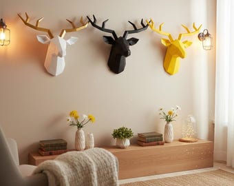 Creative Deer Head Wall Hanging, Elk Antler Figurine Sculpture, Modern Animal Wall Decor