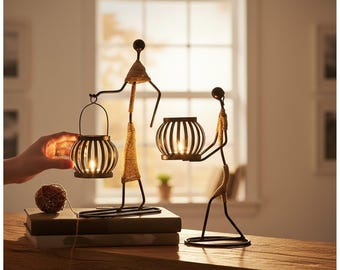 Handmade Metal Candlestick Vintage Iron Candle Holder Living Room Table Decor