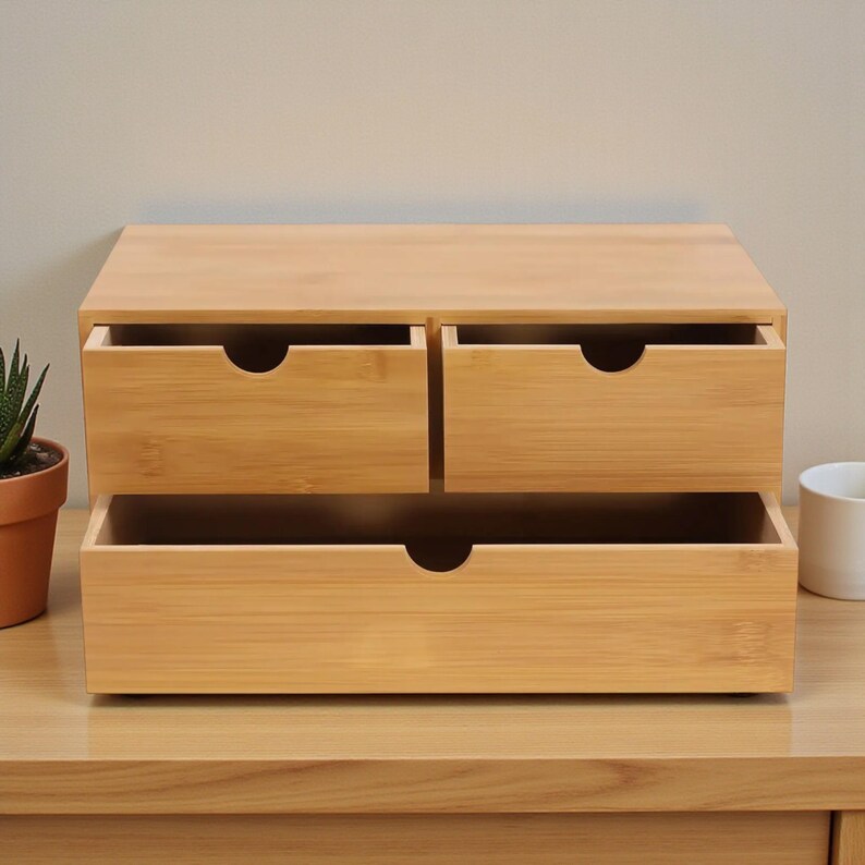 Bamboo Desktop Storage Organizer With Drawers, Mini Cabinet for Makeup ...