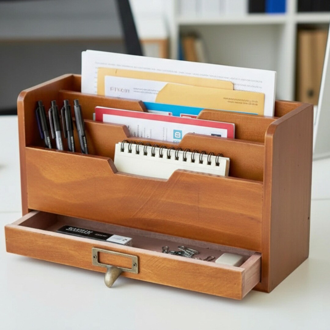 Vintage Wooden Desktop Drawer Storage Box – Multipurpose Organizer for ...
