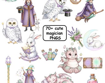 Watercolor Magician PNG Bundle | Fantasy Birthday Clipart (Digital Download)