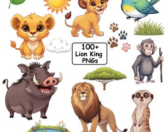 Lion King Watercolor Clipart Bundle PNG, Lion King Clipart, Simba and Friends Birthday Party Clipart, Cute Lion King Characters PNG