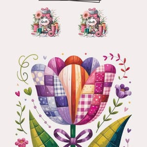 Set di trasferibili per patchwork Crafty Witch / Retro a tulipano patchwork + Spalle per barattolo di patchwork / Pronto per la stiratura / Trasferimento regalo per quilter