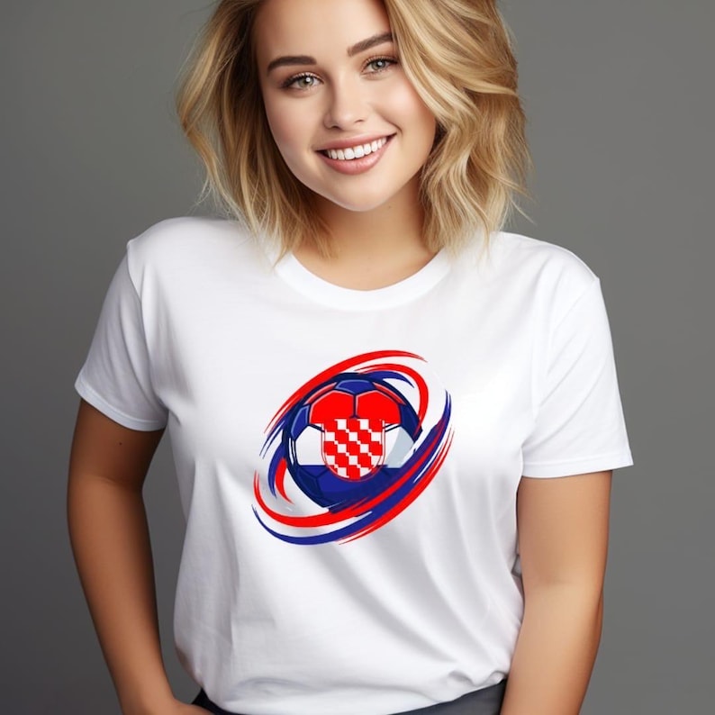 Croatia Soccer Ball Shirt, Croatian Football Fan T-Shirt, World Cup Croatia Tee, Hrvatska Flag Shirt, Soccer Fan Gift image 1