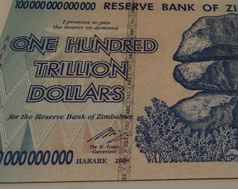 2008 100 billones de dólares del Banco de la Reserva de Zimbabwe, AA P-91 sin circular. ¡100 % auténtico garantizado!