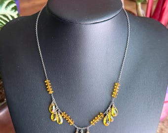 Collar vintage de citrino de cristal checo, gargantilla bohemia de cristal amarillo, joyería antigua