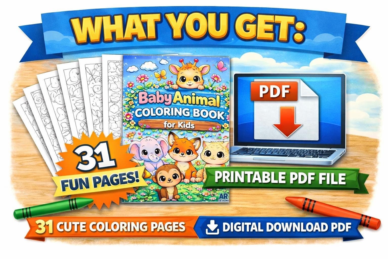 Baby Animal Coloring Book for Kids | Printable Toddler Coloring Pages ...