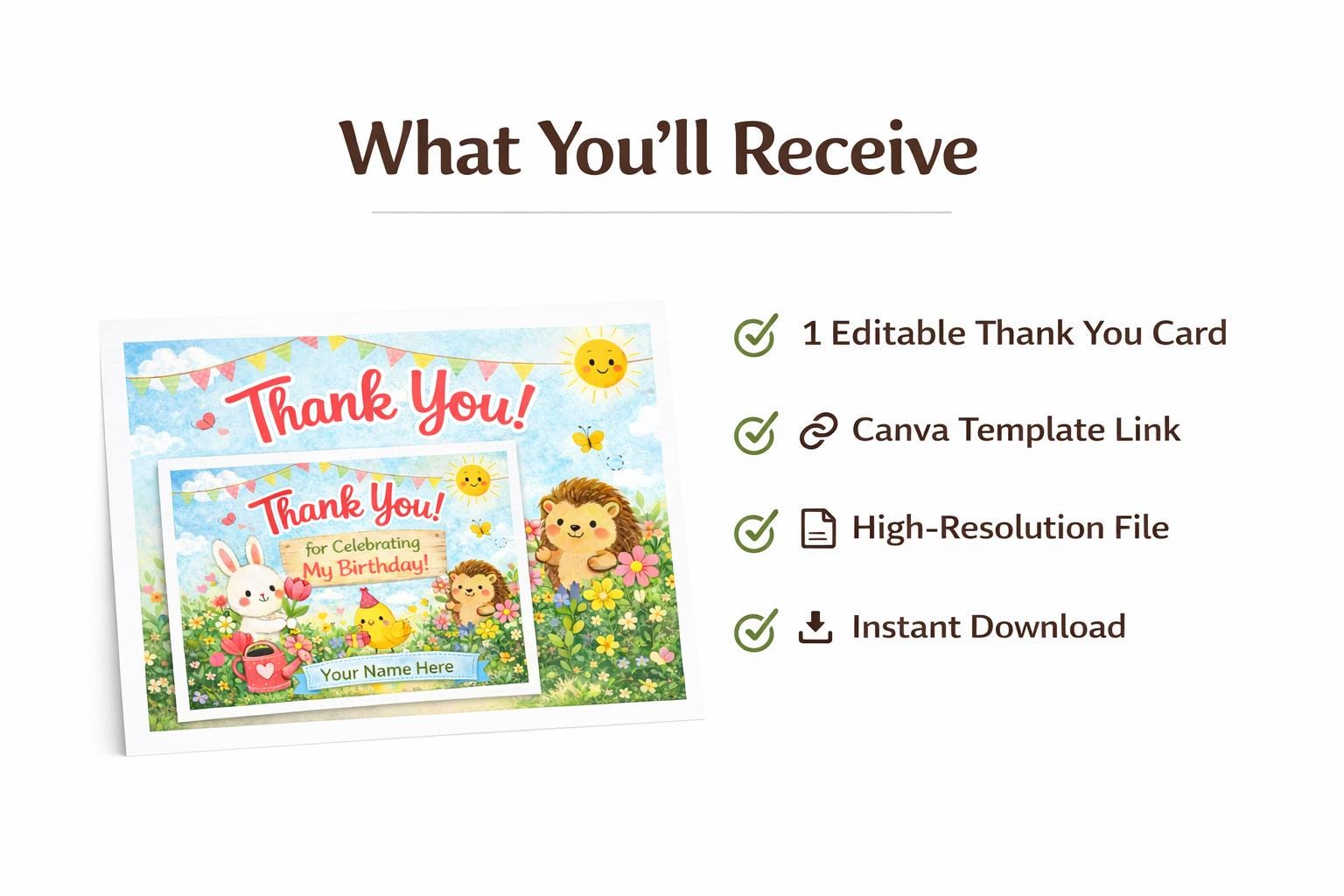 Birthday Thank You Card for Kids | Printable | Editable Canva Template ...