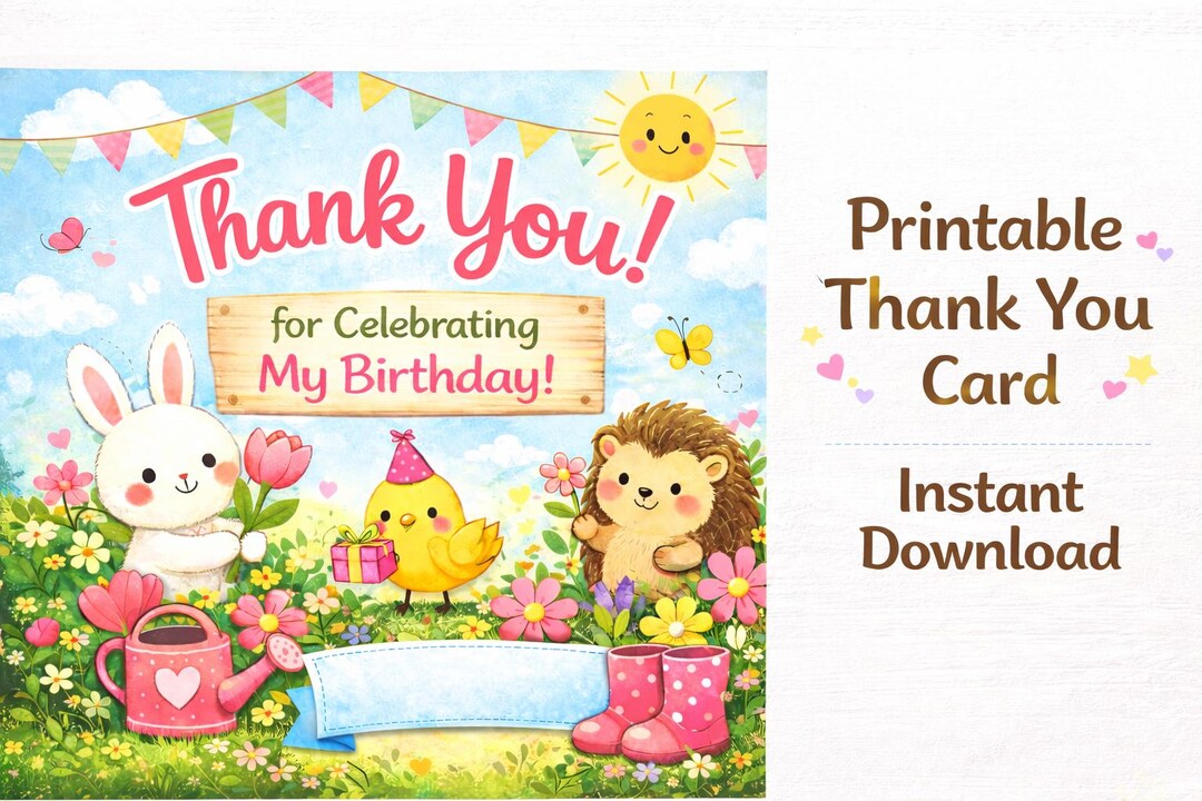 Birthday Thank You Card for Kids | Printable | Editable Canva Template ...