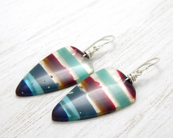 Burgundy and Teal Surfite Earrings