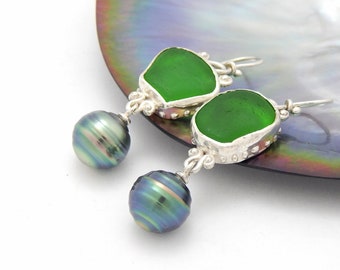Tahitian Pearl "Matie'' Sea Glass Earrings