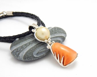 Tahitian Pearl and Cameo Shell Silver Pendant