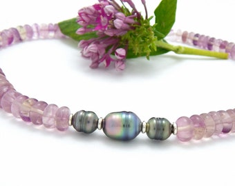 Tahitian Pearl and Fluorite Rondelle Necklace