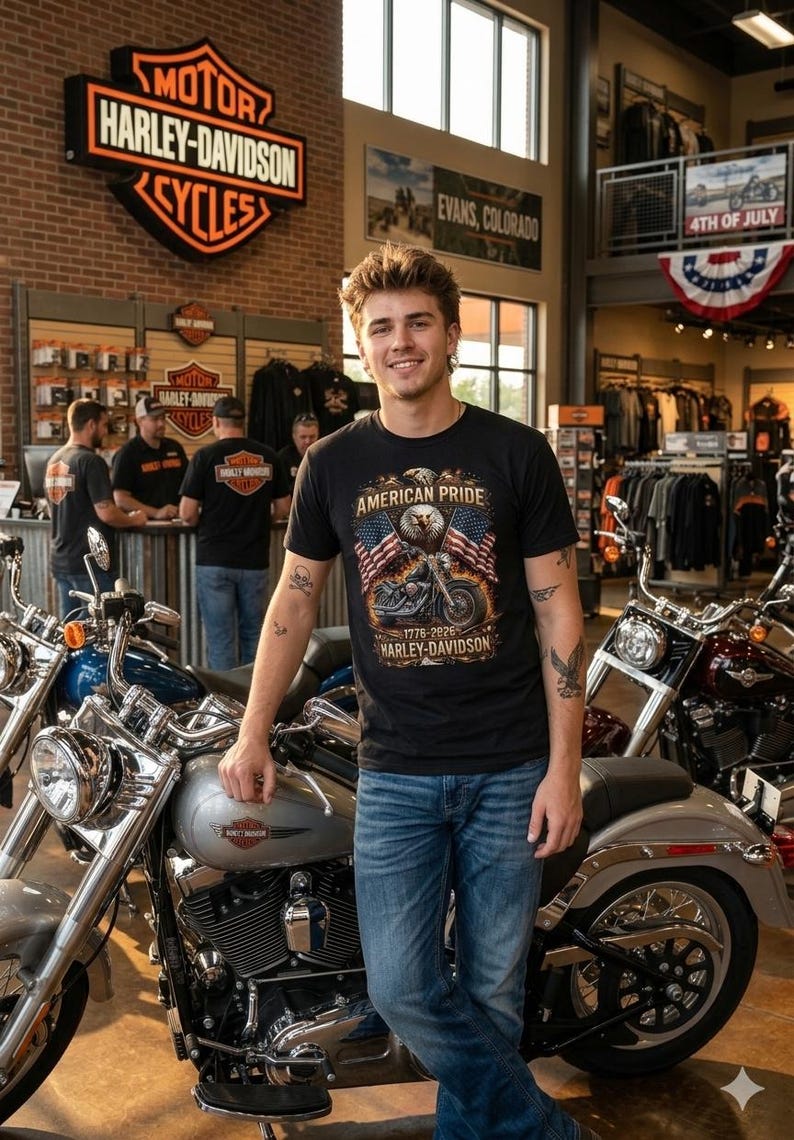 Harley Davidson shirt, American Pride Eagle Motorcycle Tee | 1776-2026 image 2