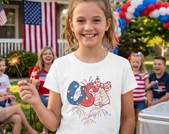 Camisetas de EE. UU. para niños, camiseta juvenil brillante con estrellas y rayas talla S / camiseta patriótica para niños del 4 de julio