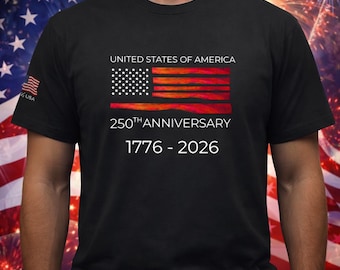 Camiseta de América, camiseta del 4 de julio, camiseta de Feliz Cumpleaños América 250 / Bandera estadounidense Aniversario del 4 de julio, cuello azul, bandera patriótica