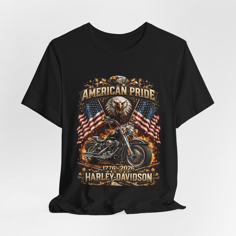Harley Davidson shirt, American Pride Eagle Motorcycle Tee | 1776-2026 image 1