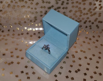 light blue leather suede engagement ring Gift Box bridal wedding bands double ring earrings cuff links presentation display case