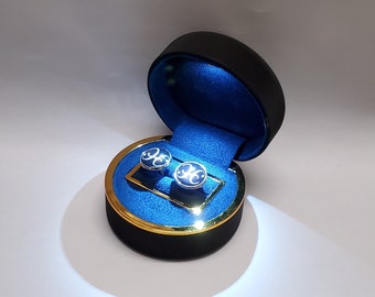Lighted stud drop hoop earrings keepsake gift Box illuminated Presentation gift box Fancy Black italian leather LED