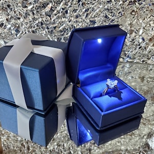 Fancy Blue LED Lighted Engagement Ring Box With Satin Ribbon Gift Box ...