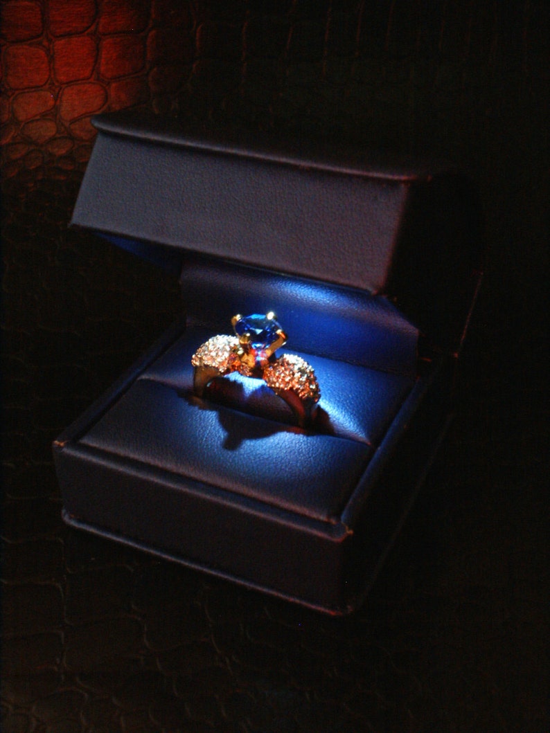 Fancy Blue LED Lighted Engagement Ring Box With Satin Ribbon Etsy