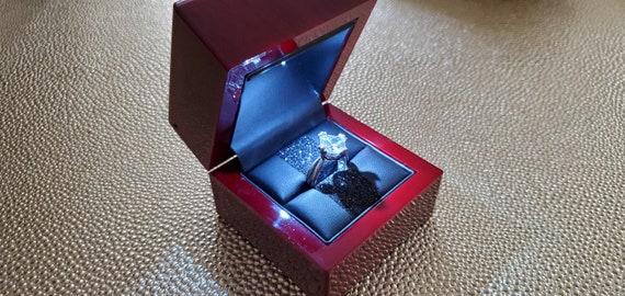Shimmering Crystals Lighted LED Engagement Ring Box Mahogany Wood