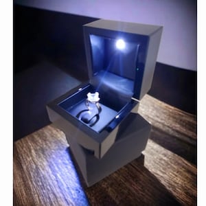 Black Fancy Genuine Wood Glossy Engagement Ring Gift Box bridal wedding bands double rings earrings keepsake display case Luxurious