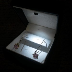 Lighted stud drop hoop earrings keepsake gift Box illuminated Presentation gift box Fancy Black italian leather LED