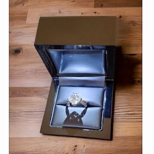 Black Fancy Genuine Wood Glossy Engagement Ring Gift Box bridal wedding bands double rings earrings keepsake display case Luxurious