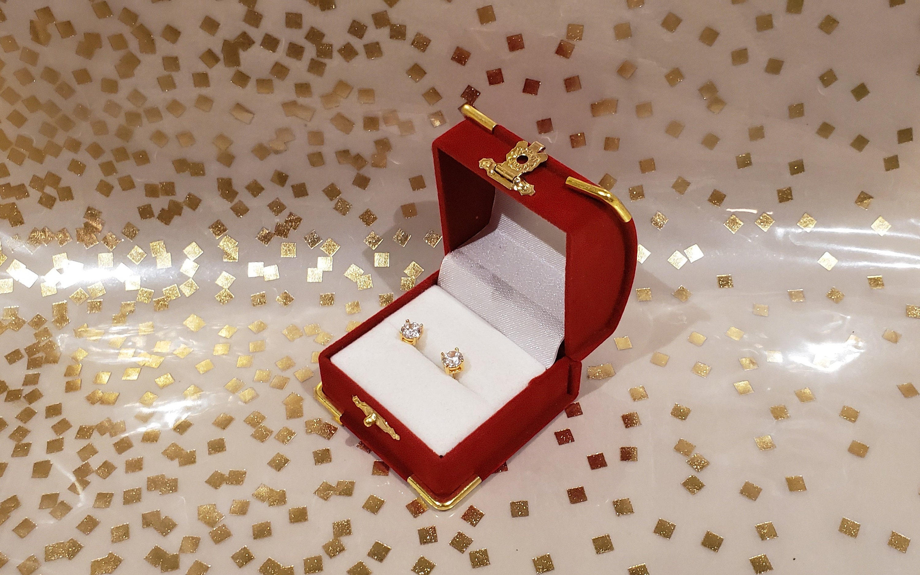 Caja Joyería Terciopelo AMANDELIZABE - 7x7x4cm Para Anillos Y Pendientes | Regalo Boda Compromiso