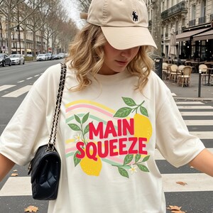 Comfort Colors Retro Main Squeeze TShirt, Cute Lemon Summer Graphic Tee, Vintage 70s Style T Shirt, Trendy Summer Fruit Boho Style Gift image 1