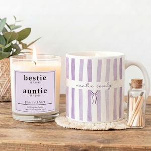 Set regalo personalizzato per la zia, regali per annunciare la nascita del bambino alla zia, tazza da caffè a righe, annuncio di gravidanza personalizzato, idea regalo personalizzata per la nuova zia
