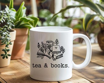 Tea and Books Floral Mug, Book Lover Gift, Booktok, Bookish Merch, Tea Lover Ceramic Mug, Gifts for Readers, Book Club Gifts For Groups