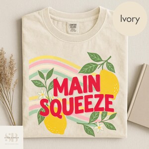 Comfort Colors Retro Main Squeeze TShirt, Cute Lemon Summer Graphic Tee, Vintage 70s Style T Shirt, Trendy Summer Fruit Boho Style Gift image 2
