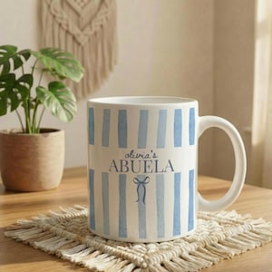 Custom Grandma Mug, Nana Stripe Coffee Cup, New Grandma Gifts, Mother's Day Gift, Grandmother Present, New Baby Gift for Grandmas Blue