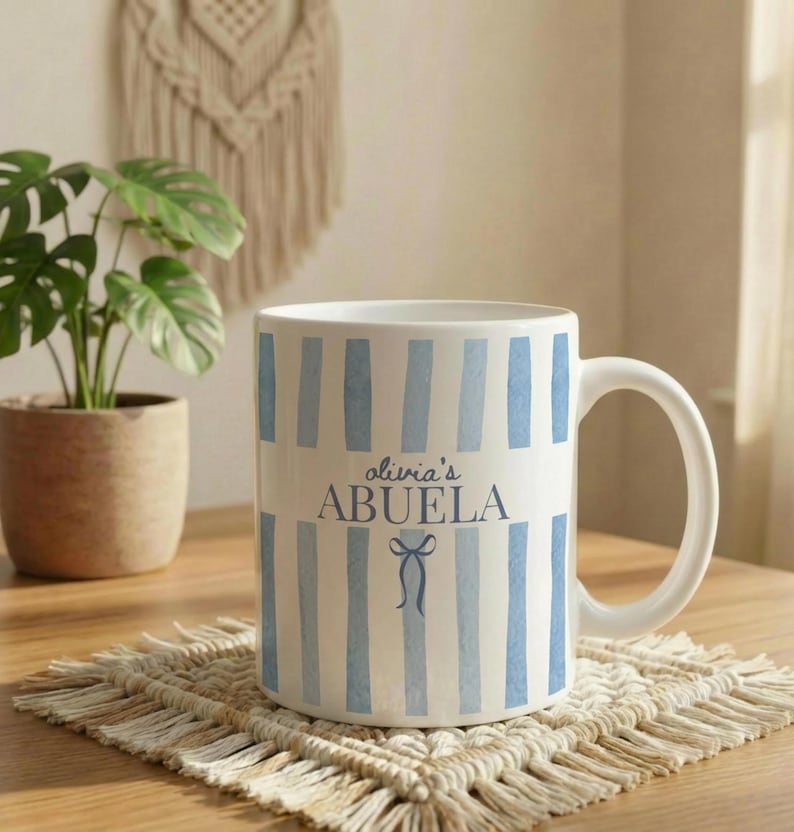 Custom Grandma Mug, Nana Stripe Coffee Cup, New Grandma Gifts, Mother's Day Gift, Grandmother Present, New Baby Gift for Grandmas Blue
