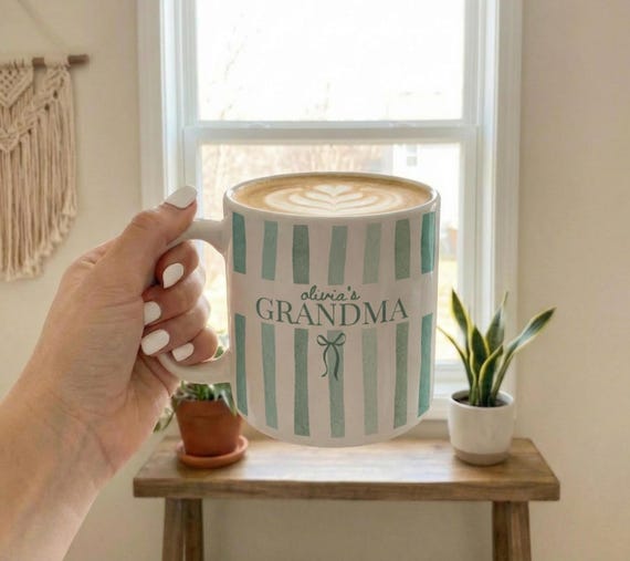 Custom Grandma Mug, Nana Stripe Coffee Cup, New Grandma Gifts, Mother's Day Gift, Grandmother  Present, New Baby Gift for Grandmas