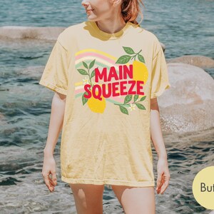 Comfort Colors Retro Main Squeeze TShirt, Cute Lemon Summer Graphic Tee, Vintage 70s Style T Shirt, Trendy Summer Fruit Boho Style Gift image 3