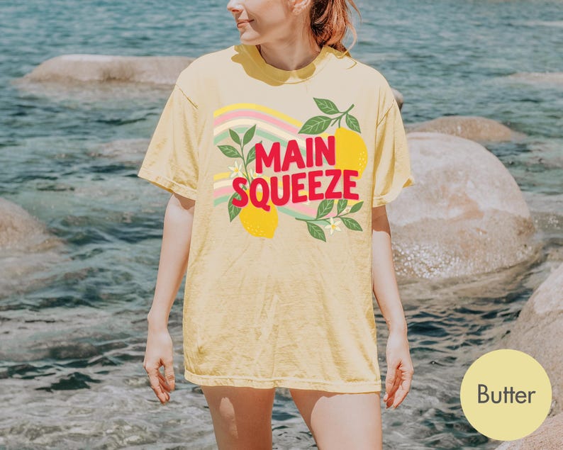 Comfort Colors Retro Main Squeeze TShirt, Cute Lemon Summer Graphic Tee, Vintage 70s Style T Shirt, Trendy Summer Fruit Boho Style Gift image 3