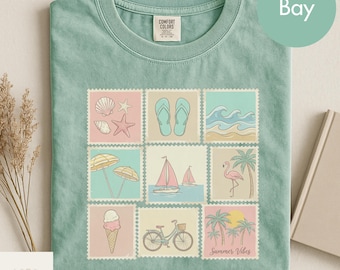 Comfort Colors Vintage Summer Vibes Stamps TShirt, Retro Beach Vibes Trendy Summer Graphic Tee, Vintage Summer Vacation Stamp T Shirt