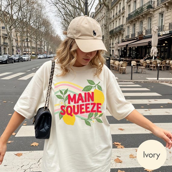 Comfort Colors Retro Main Squeeze TShirt, Cute Lemon Summer Graphic Tee, Vintage 70s Style T Shirt, Trendy Summer Fruit Boho Style Gift
