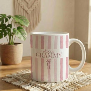 Custom Grandma Mug, Nana Stripe Coffee Cup, New Grandma Gifts, Mother's Day Gift, Grandmother Present, New Baby Gift for Grandmas Pink
