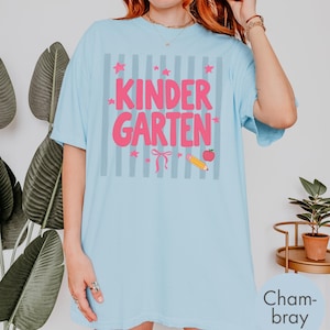 Comfort Colors Kindergarten Teacher Shirt, School Staff Team Shirts, Back to School Tee, Teacher Gift, Retro Stripe Elementary TShirt image 3
